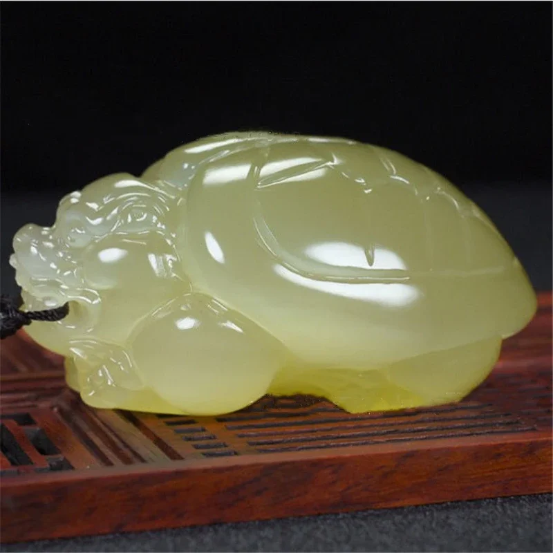 

Natural White Jade Handmade Three-dimensional Carving Dragon Turtle Pendant Fashion Boutique Jewelry Men's and Women's Necklace