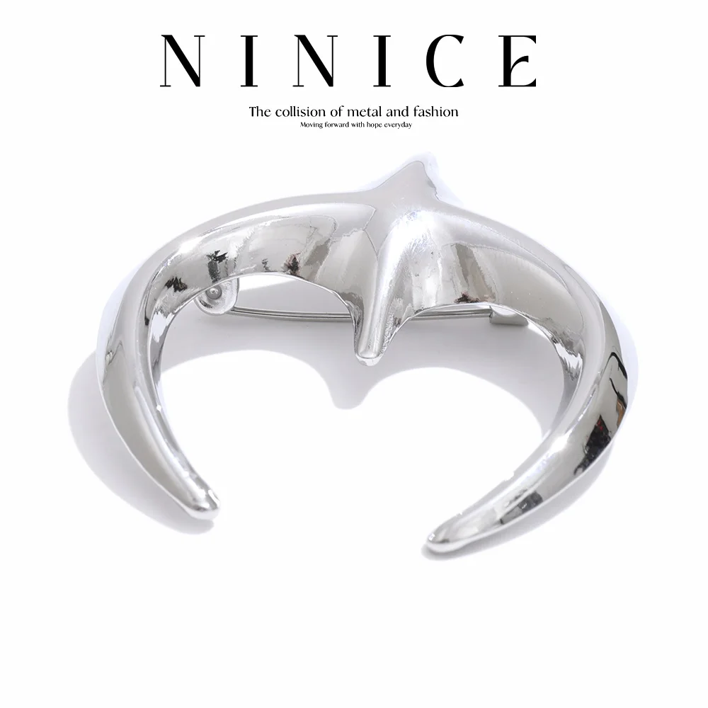 NiNice Stainless Steel Bull Horn Brooch Fashionable Personalized Design Selected Jewelry Accessories Gifts Wholesale