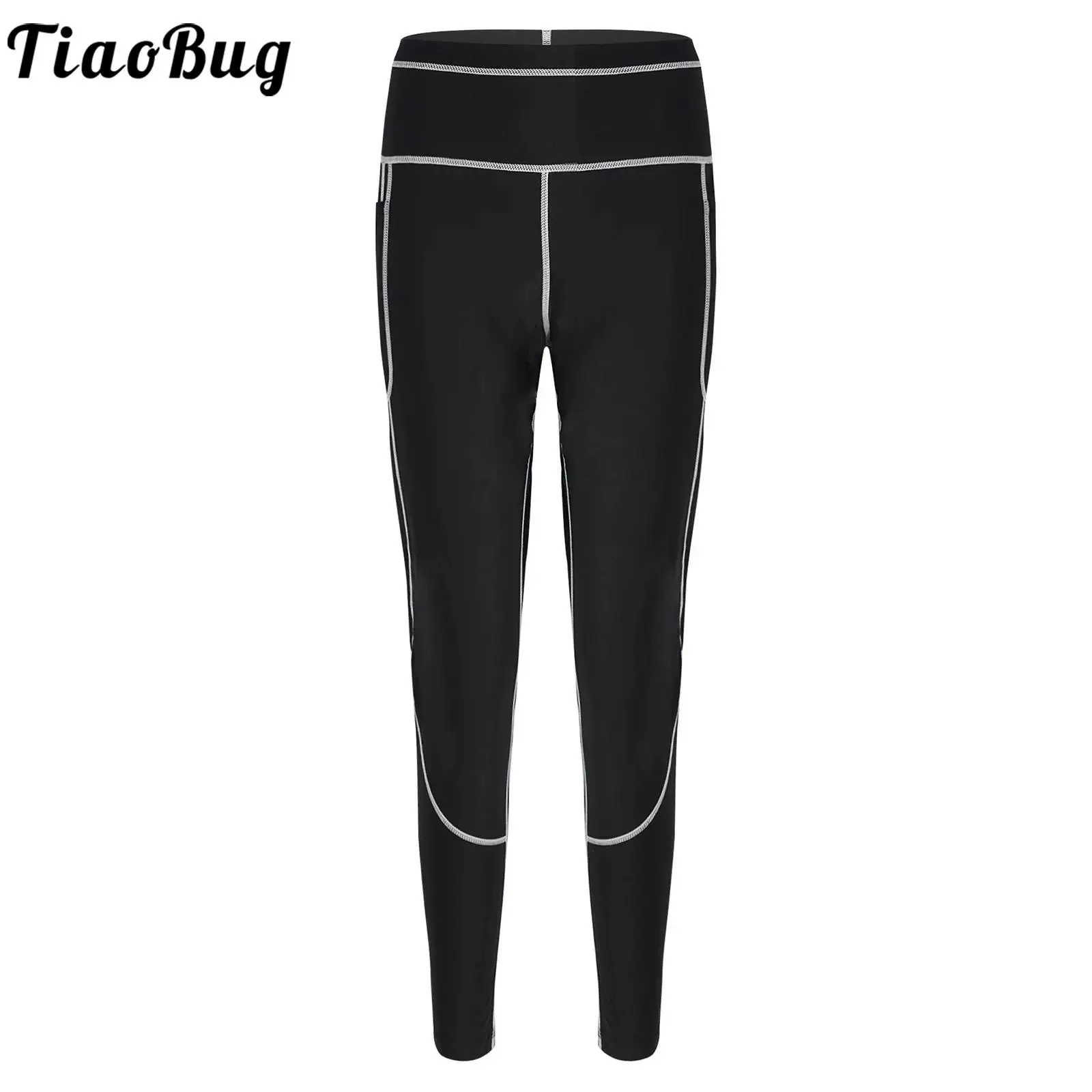 Men Women Gym Fitness Contrast Color Trim Sauna Leggings Shape Wear Sweat-inducing Pants Sports Workout Exercise Warm-up Pants