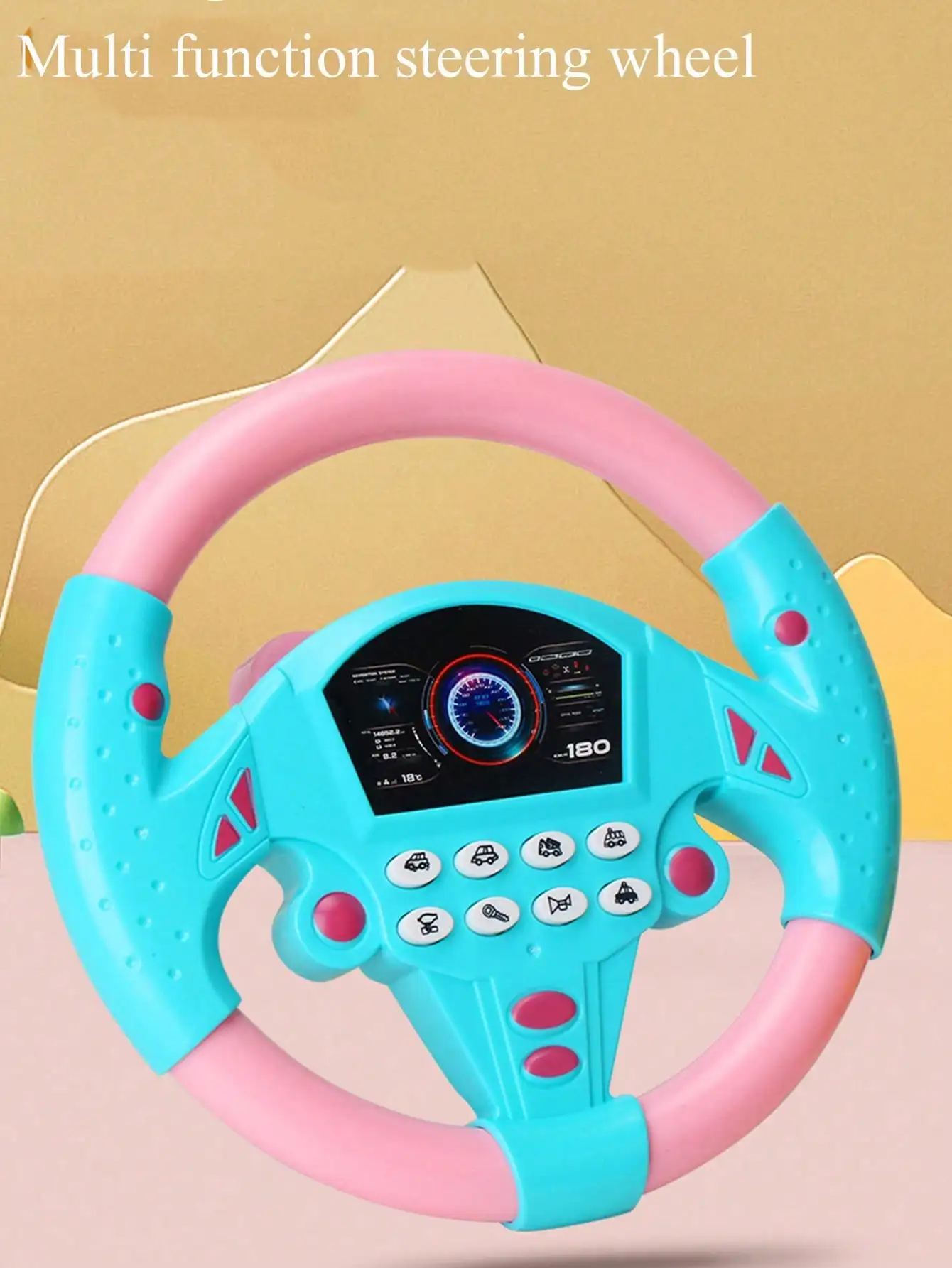 Co-pilot steering wheel toy for children, early education story toy, simulated steering wheel with driving buttons and music loop playback. Batteries not included