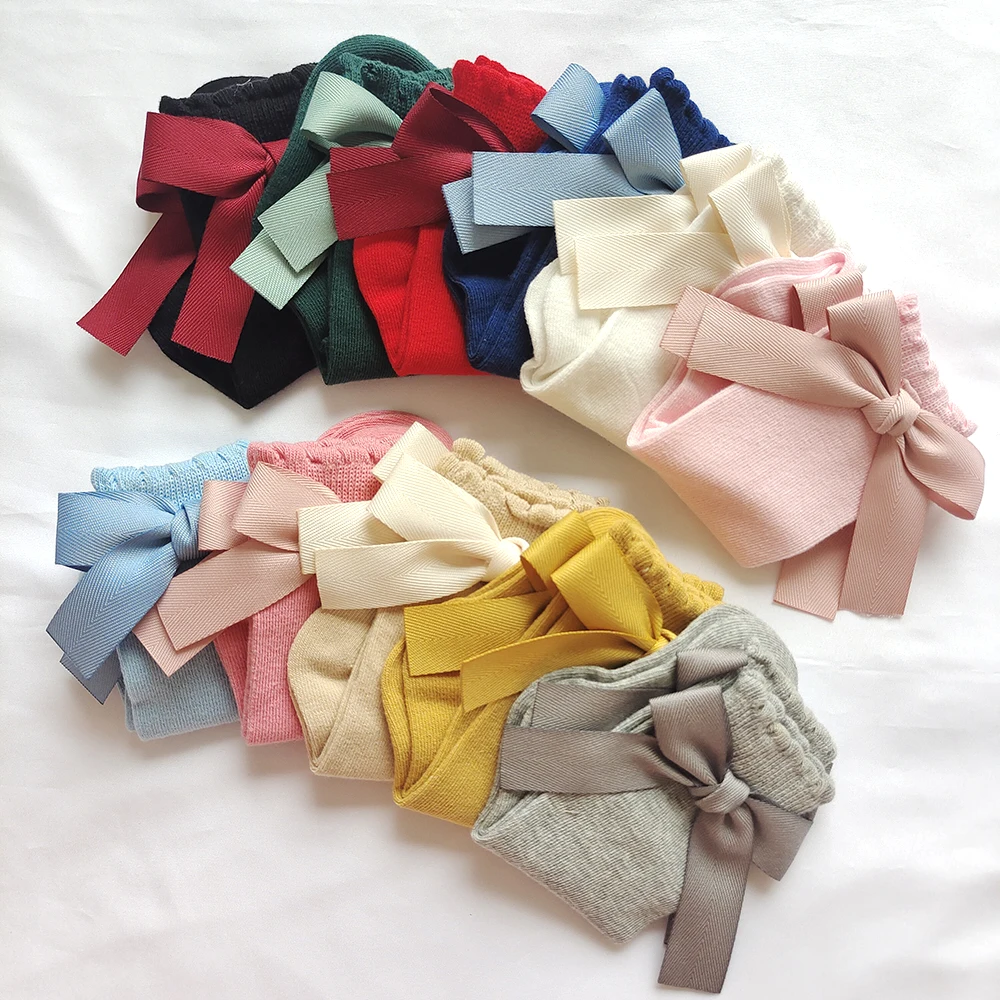 Neue Baby-Baumwollsocken mit Großer Schleife für Mädchen, Prinzessinnen-Socken, Kinder- und Kleinkinder-Strümpfe, Säuglings-Accessoires, Kinder-Langsocken – Detail 10