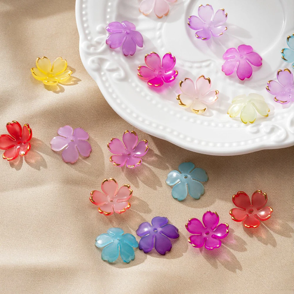 50 Stück Kirschblüten-Perlen, 5-Blütenblätter, Farbverlauf, Acryl-Blumenperlen, Mini-Abstandshalter, Haar-Accessoires für Armbänder, Ohrringe, Schmuckherstellung – Detail 3
