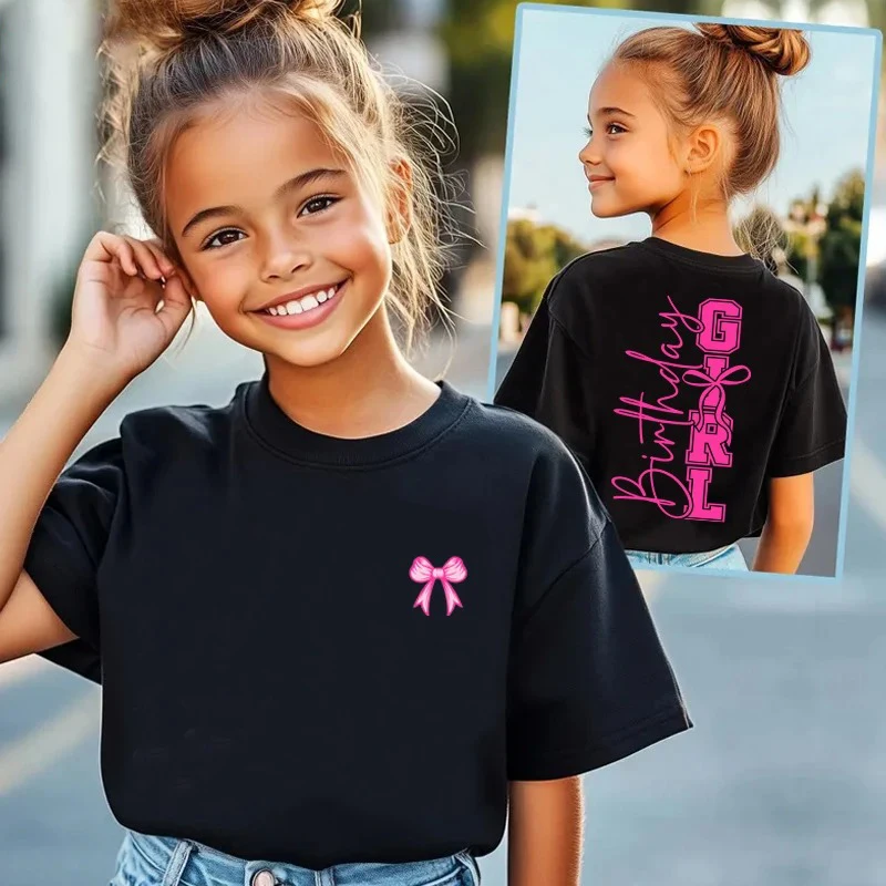 summer Personalized Birthday Girl Shirt Preppy Coquette Bow Cartoon Tshirt Kids Birthday Party Photography Outfit Girls Top