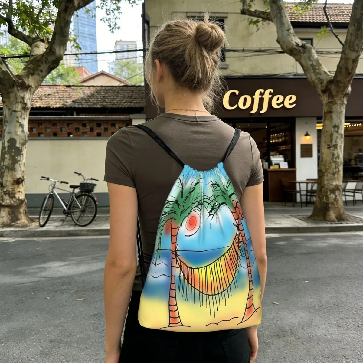

Beach Hammock Pattern Backpacks Multi-function Drawstring Bags Sports Bag Book Bags for Man Woman School