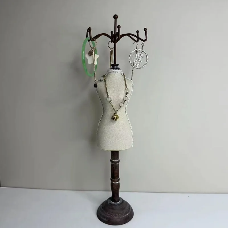 

Wooden Jewelry Display Rack Bracelet Jewellery Organizer Stand Household Necklace Showcase Holder Retro Trinket Storage Stand