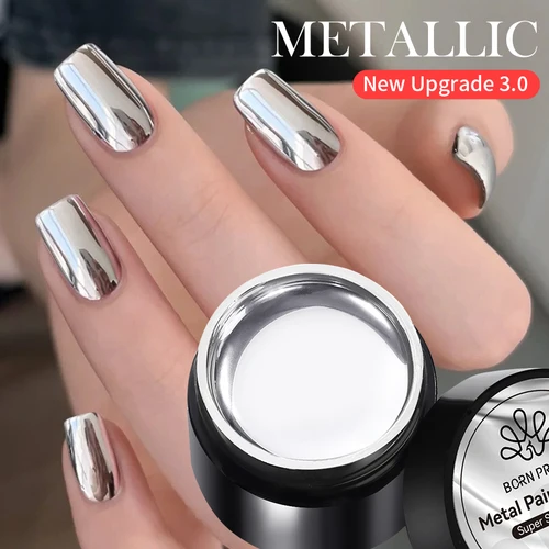 BORN PRETTY 5ml mejora pintura metálica esmalte de Gel plata fuerte estilo francés Nail Art Soak Off Gel esmalte de uñas espejo plateado