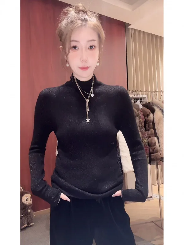 

Женский трикотажный топ из шерсти с золотой и серебряной нитью, базовый слой, весенний сезон, яркий дизайн