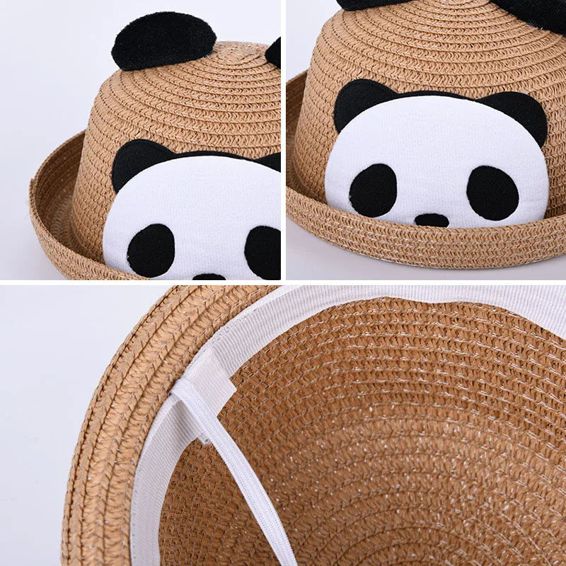 น่ารักแพนด้าหมวกฟางสําหรับเดินทางชายหาดเด็กฤดูร้อน Sun Protection หมวกชาวประมงเด็กครีมกันแดดอ่างล้างหน้าหมวก 2-6Year เด็ก Visors