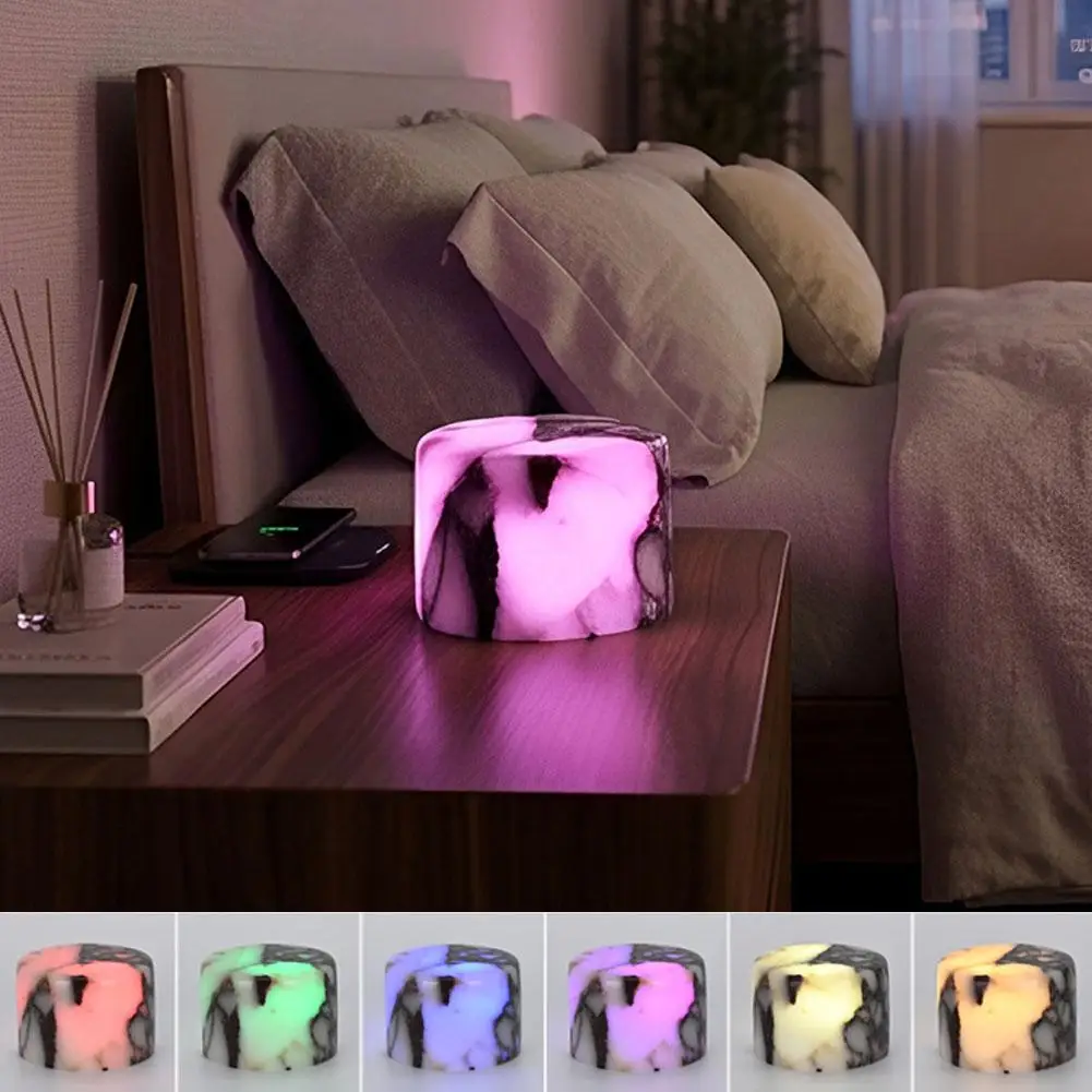 Creative Multi-color Gradient Light Natural Onyx Marble Touch Table Lamp Type-C Rechargeable Home Holiday LED Atmosphere Lamp