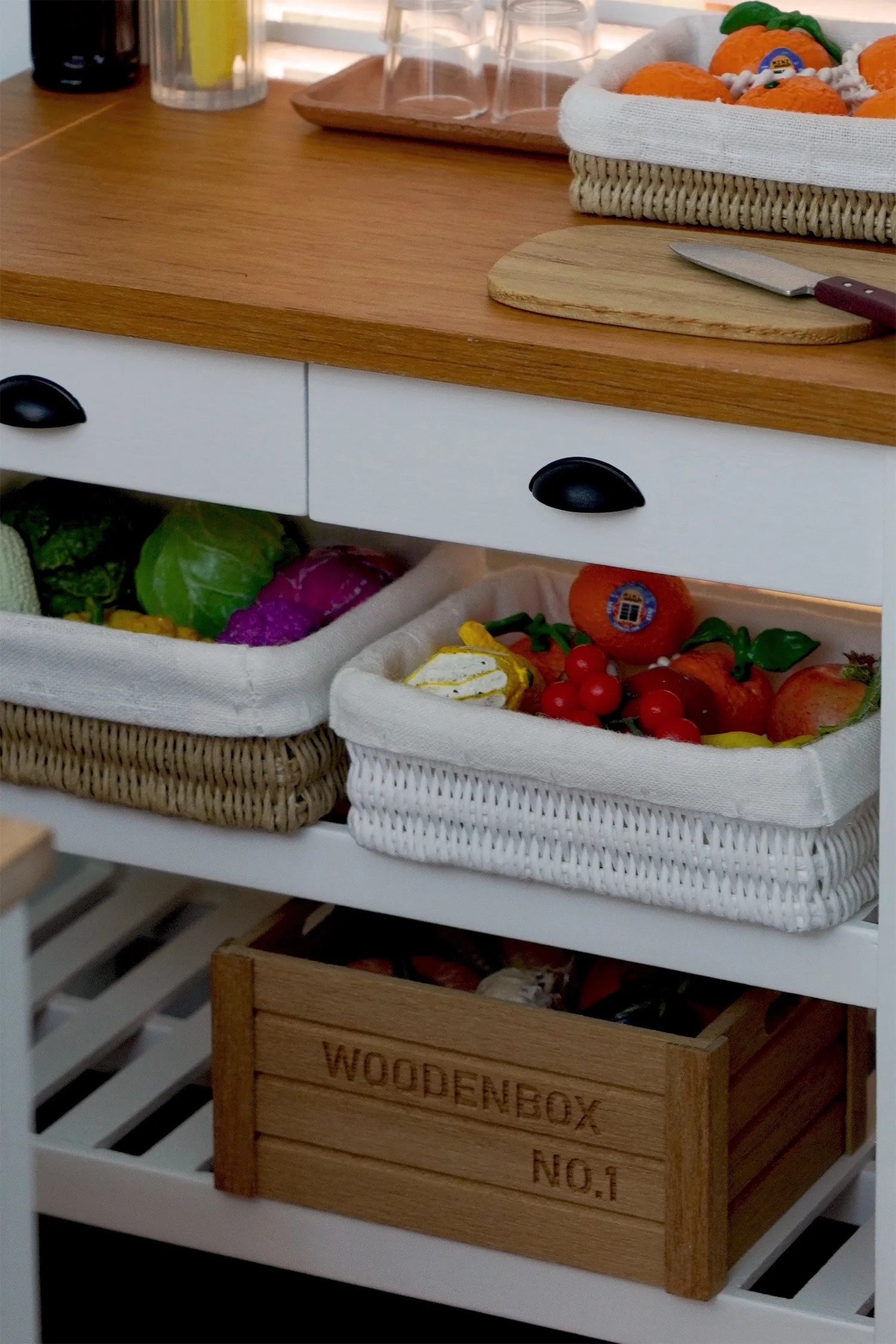 1/6 bjd ob11 miniatuur poppenhuismeubilair Minimodel Badkamer keukenaccessoires rotan mand driedelige set