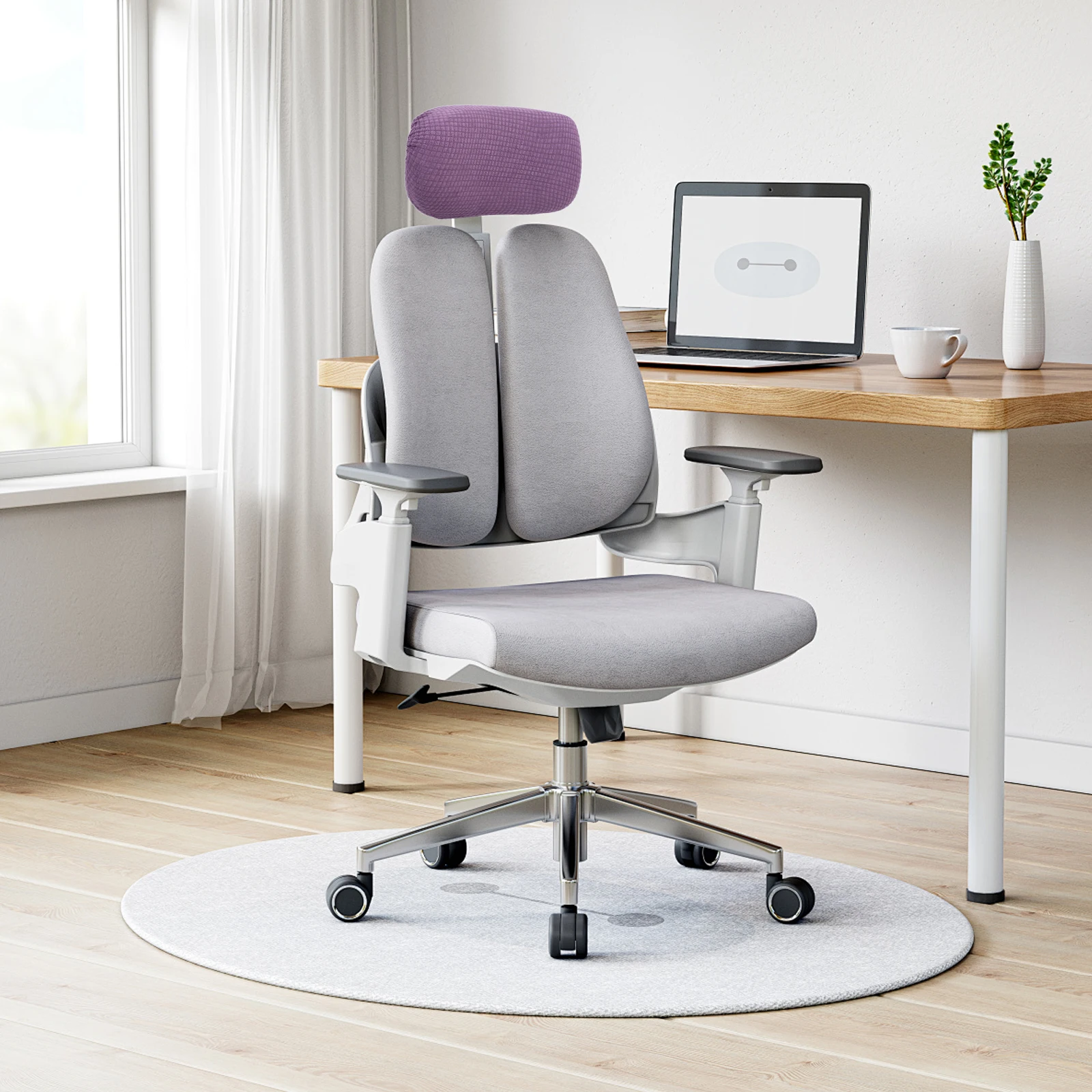 

Headrest Cover Office Chair Pillowcase Dark Green Polyester Furniture Covers Wrinkle Resistant Machine Washable Gaming