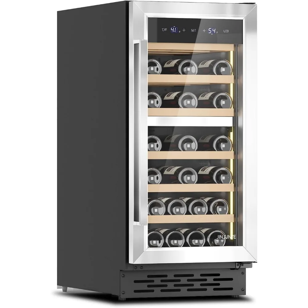 

15Inch Wine Cooler Refrigerator, Dual Zone 33Bottle Wine Fridge Temp Control, Built-in or Freestanding Wine Fridge