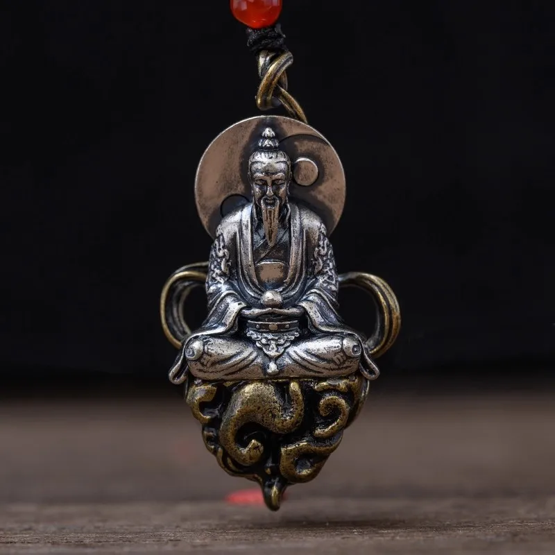

S925 Silver Plated Sanqing Taoist Patriarch Primordial Lord of Heaven Pendant Men's Car Pendant Vintage Necklace Pendant Women‘s