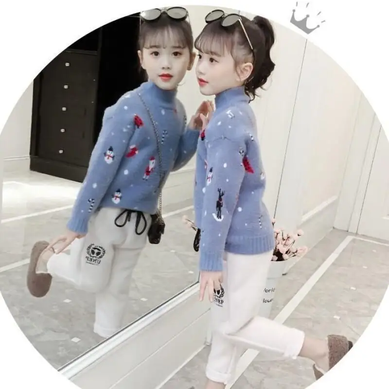 

Рождественский свитер для девочек, утолщенный флисовый пуловер на флисовой подкладке, новинка 2025 года, норковый флисовый пуловер для детей, зима-осень, праздничный модный термотоп