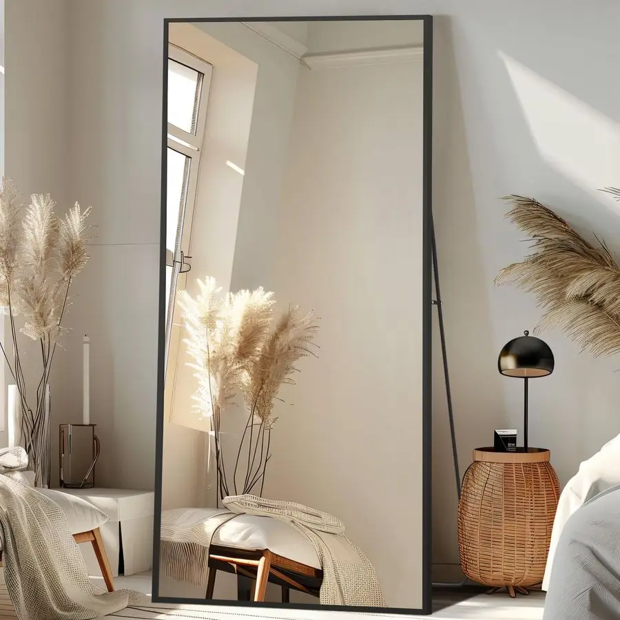 Full Length Mirror, 76 x34 Oversized Floor Mirror Free Standing, Large Full Body Mirror for Bedroom Living Room Gym, Black Mirr