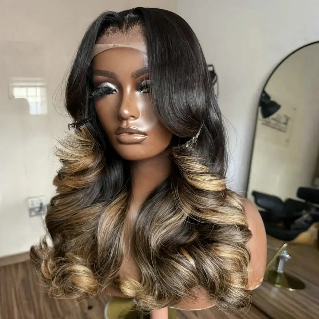 Ombre Brown Body Wave 26“ 5x5 Silk Base Jewish Human Hair Wig Baby Hair HD Lace European Hair Preplucked Wig Glueless Daily