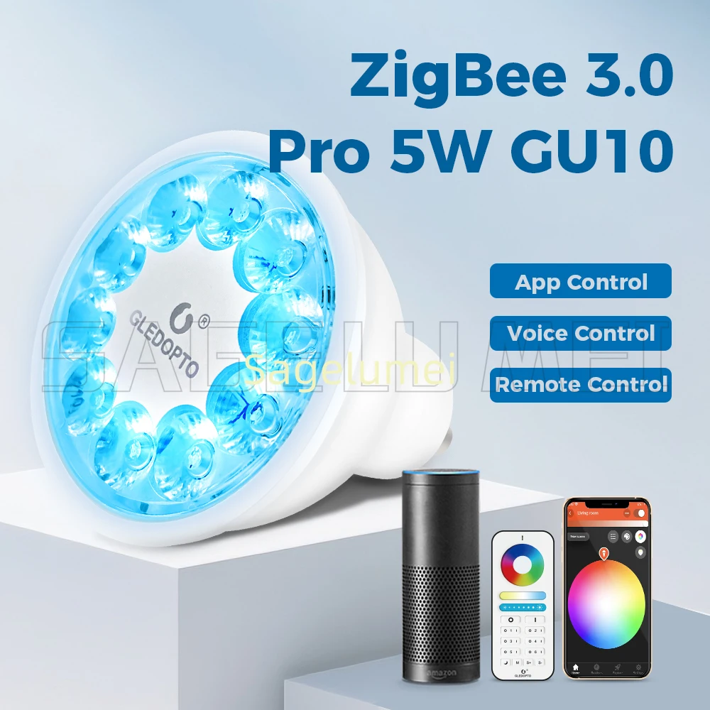 S-006P GLEDOPTO 5W RGBCCT GU10 Pro Smart Bulb Zigbee3.0 2200K-6500K Voice App Remote Control Mesh Function Compatible with Alexa