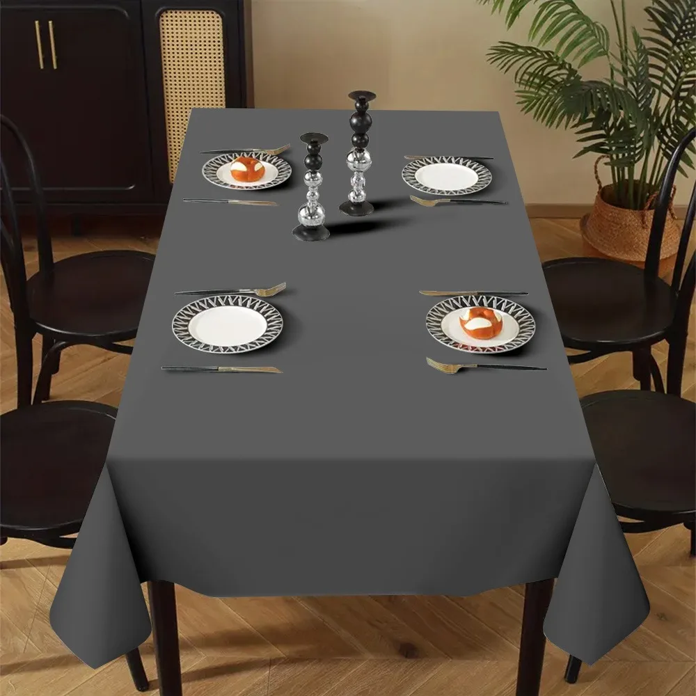 One piece of grey solid-colored high-end tablecloth, rectangular and made of durable polyester fabric