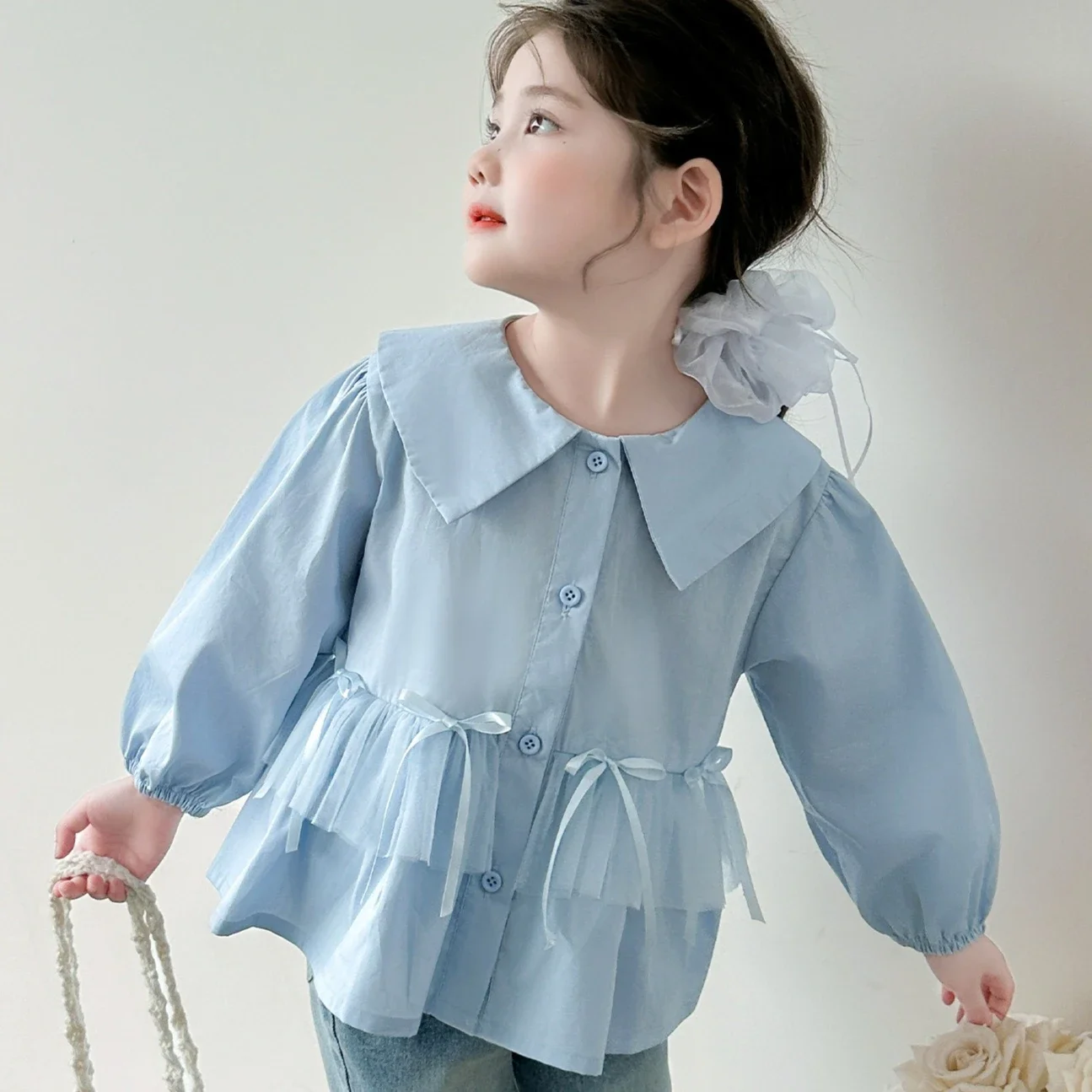

Girl Shirt 2025 Autumn New Children's Clothing Korean Style Girl Baby Fashion Princess Wind Long-sleeved Shirt Casual Simple
