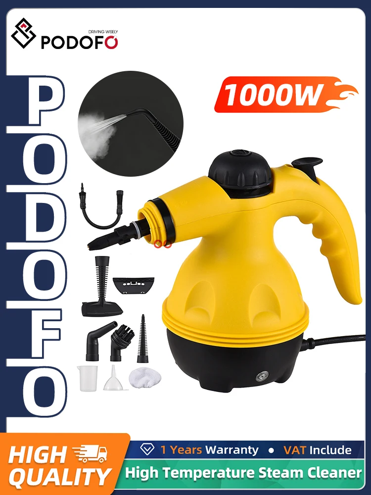 Podofo 1000W Handdampfreiniger mit hoher Temperatur, 3-4 Minuten Aufheizzeit, 140 °C °   Dampfreinigungsgerät mit 350 ml Kesselinhalt für Autoreinigungswerkzeuge