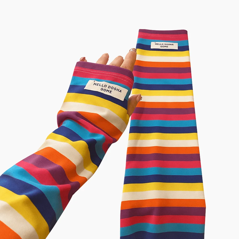 Manchons de bras de glace à bande de couleur Y2k, longs et amples, Protection UV, gants Anti-coup de soleil, manches de Protection solaire à rayures Harajuku pour femmes et filles