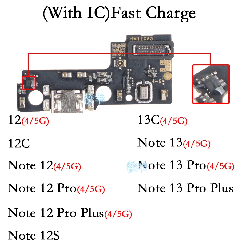 Conector USB Dock Charger para Xiaomi Redmi Note 12, 12S, 13C, Pro Plus, 4G, 5G Placa de Carregamento, Portas Flex