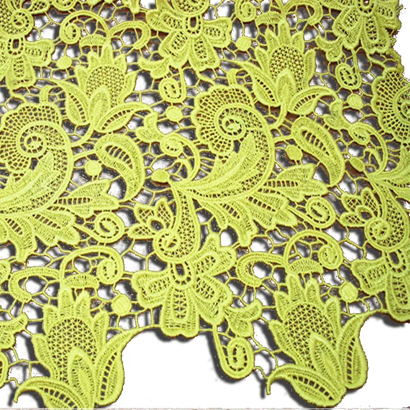 Golden Color Fabric for Sewing Great Quality Yellow 3D Flower Hollow Lace Patchwork Fashion Week Laces Fabrics for Wedding Dress