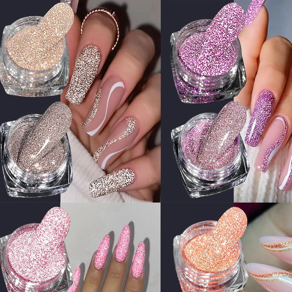 Reflective Glitter Powder Set, 8 Colors Sparkle Diamond Nail Glitter Dust, Loose Glitter Sugar Nail Powder Dipping Pigment