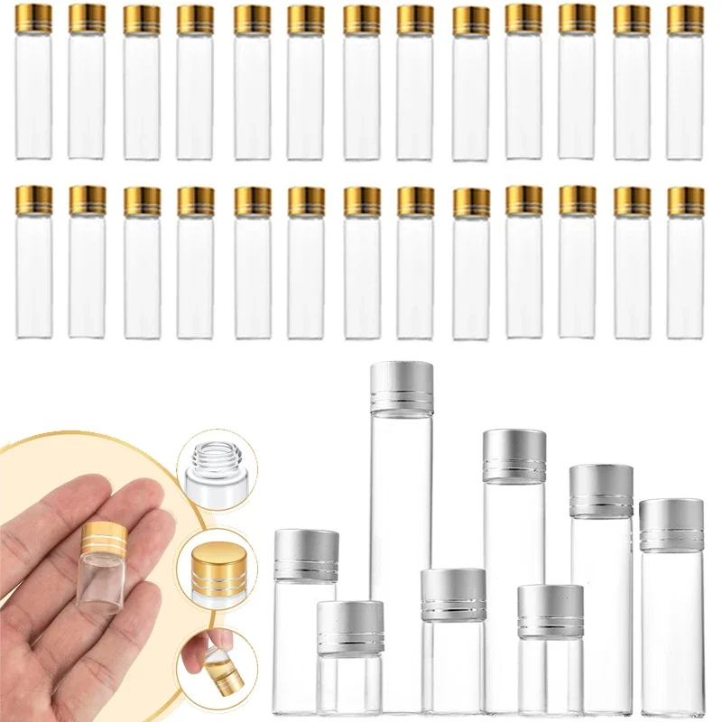 50 шт., 5-25 мл, мини-пустые стеклянные бутылки с алюминиевой крышкой, сделай сам, прозрачная гравийная бутылка, флакон желаний, дорожные контейнеры для образцов для вечеринки, подарок