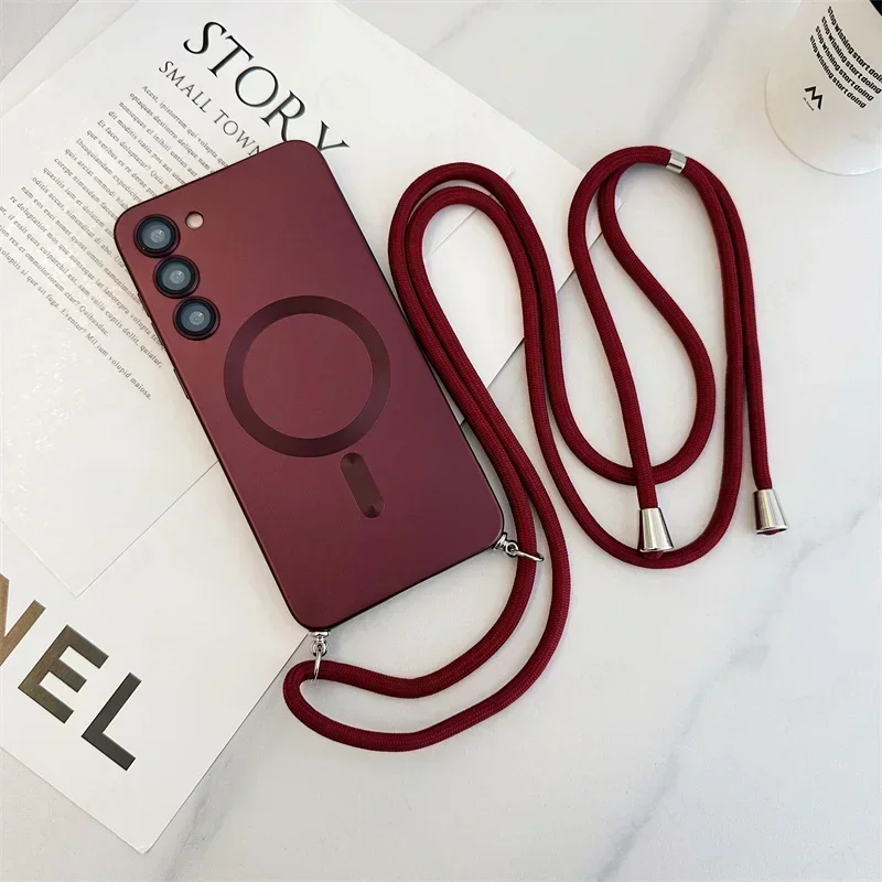 Crossbody Lanyard Magnetische Hülle für Samsung Galaxy S26 S25 Edge S24 S23 S22 Plus Ultra S21 FE für Magsafe Silikon Soft Cover