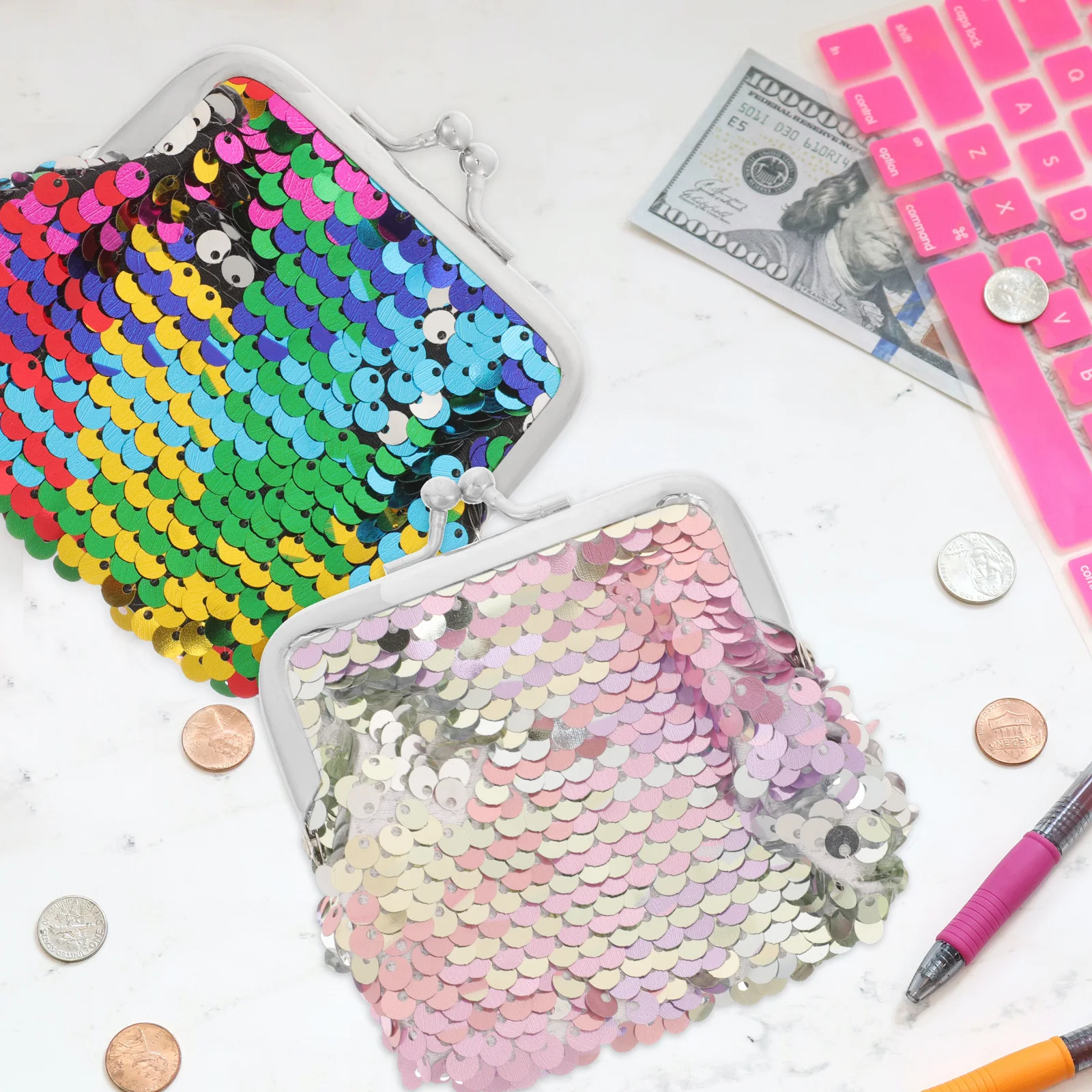 2 قطع النساء الترتر محفظة للعملة الصغيرة خفيفة الوزن قبلة قفل عملة المحفظة البسيطة تغيير المحفظة المحمولة دائم #5