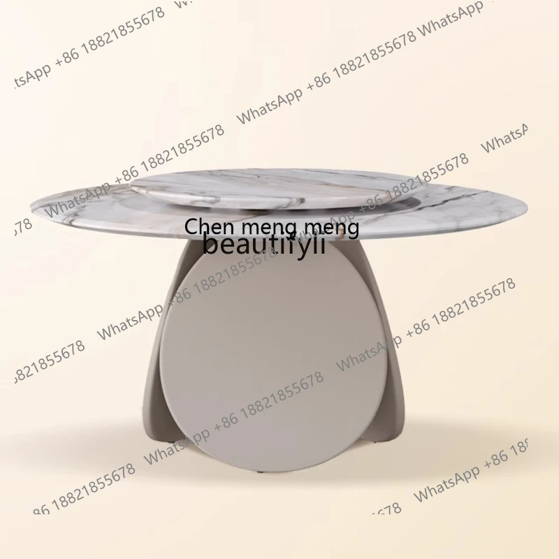 

Designer large natural marble round dining table turntable, minimalist Italian style