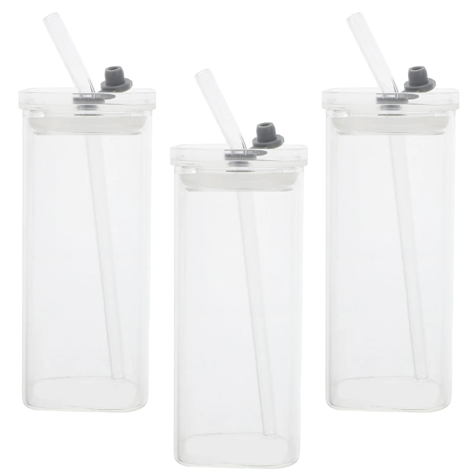 350Ml Square Glass Cups with Lids and Straws Clear Sturdy Heat Resistant Tumbler for Cold Warm Drinks Outdoor Commuting