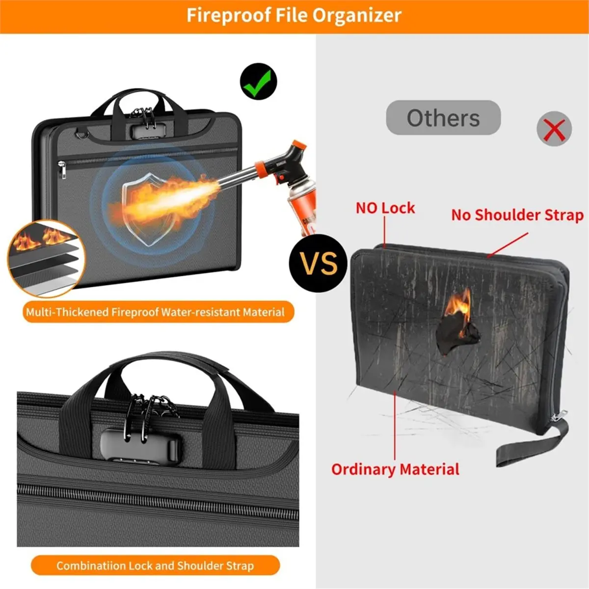 Fireproof Accordion File Organizer with Lock Stylish Document Organizer with 13 Pockets