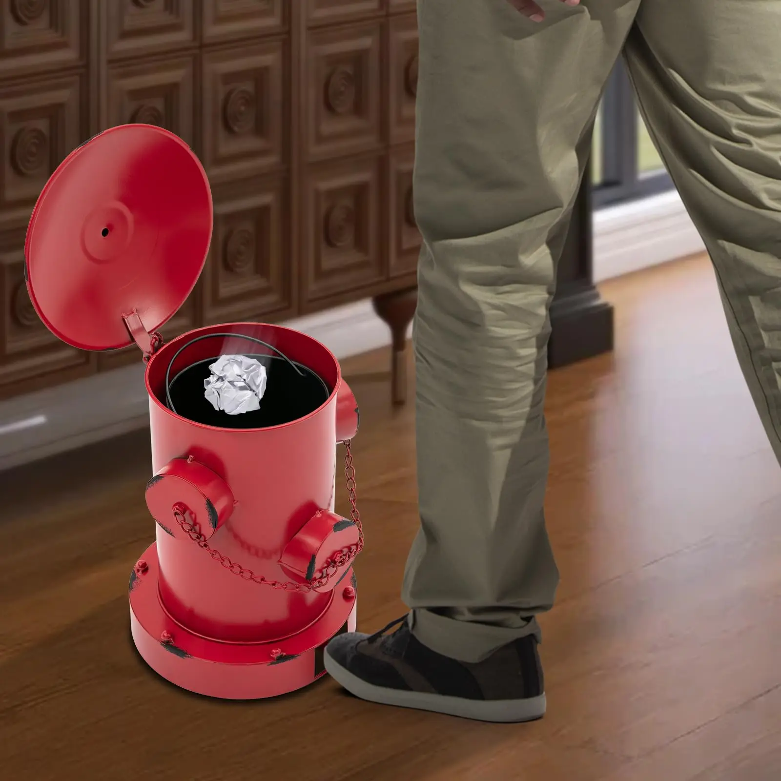 سلة قمامة ريترو مع غطاء، داخلي وخارجي 11.8 * 15.35 في صندوق نفايات مع دواسة، لحديقة الحديقة (أحمر)