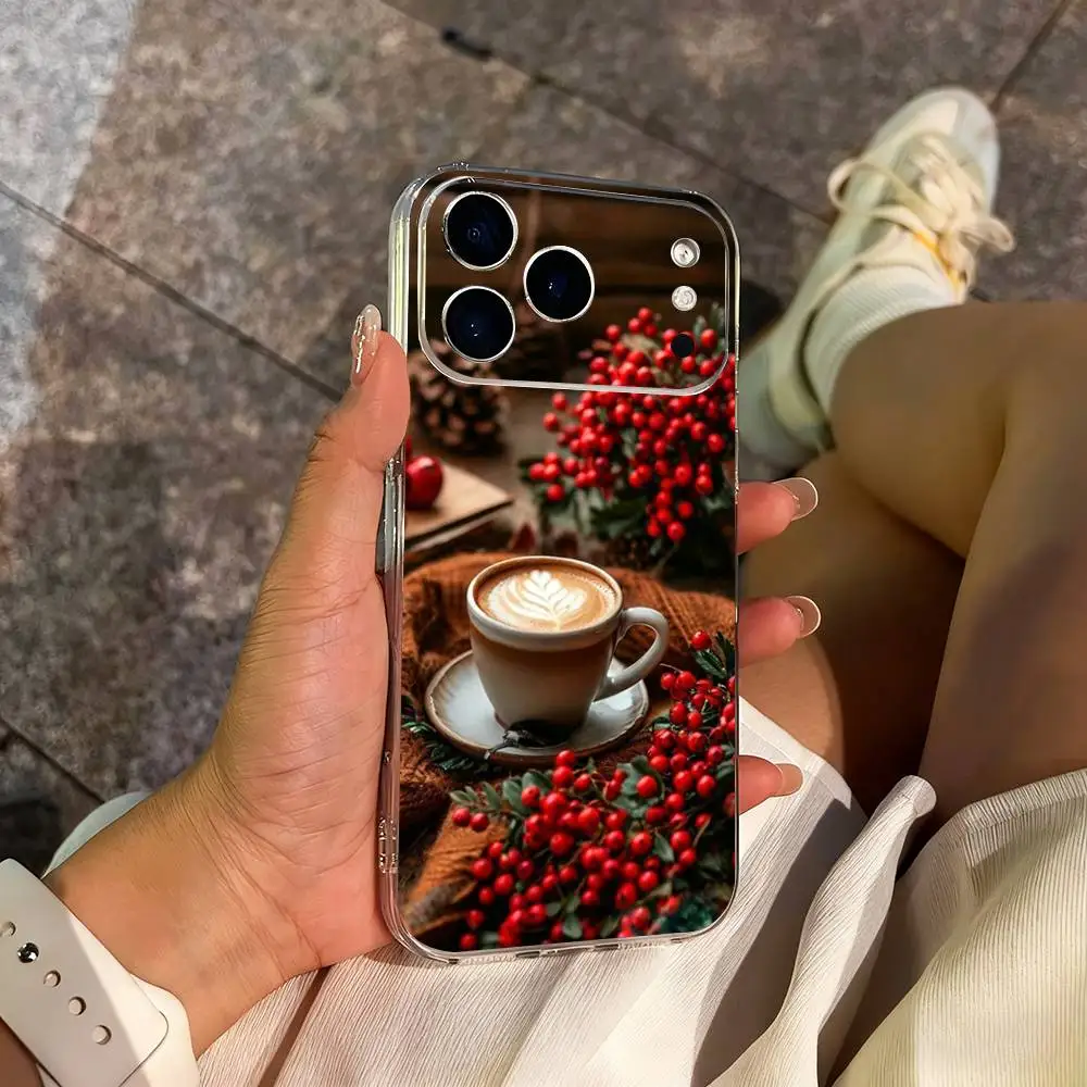 Funda de teléfono Winter Christmas Art Cafe para iPhone 14,13,12,11,17,16,15,Pro,Max,Plus,X,XS,XR,SE,Mini cubierta suave transparente