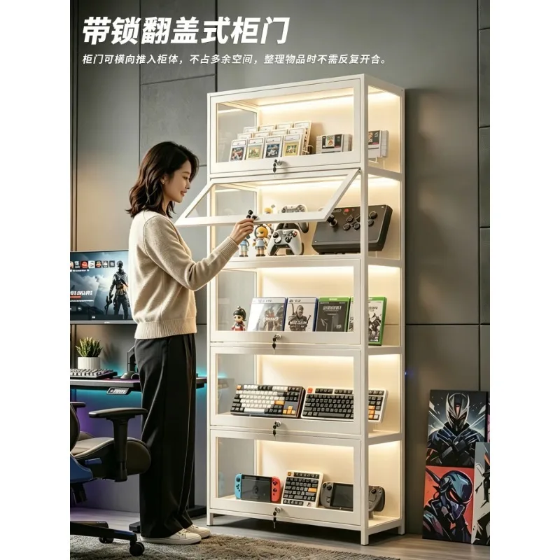 Lighted Display Cabinet with Lock, Clear Door Storage Showcase for Model Kits, Blind Boxes & Collectible Figurines