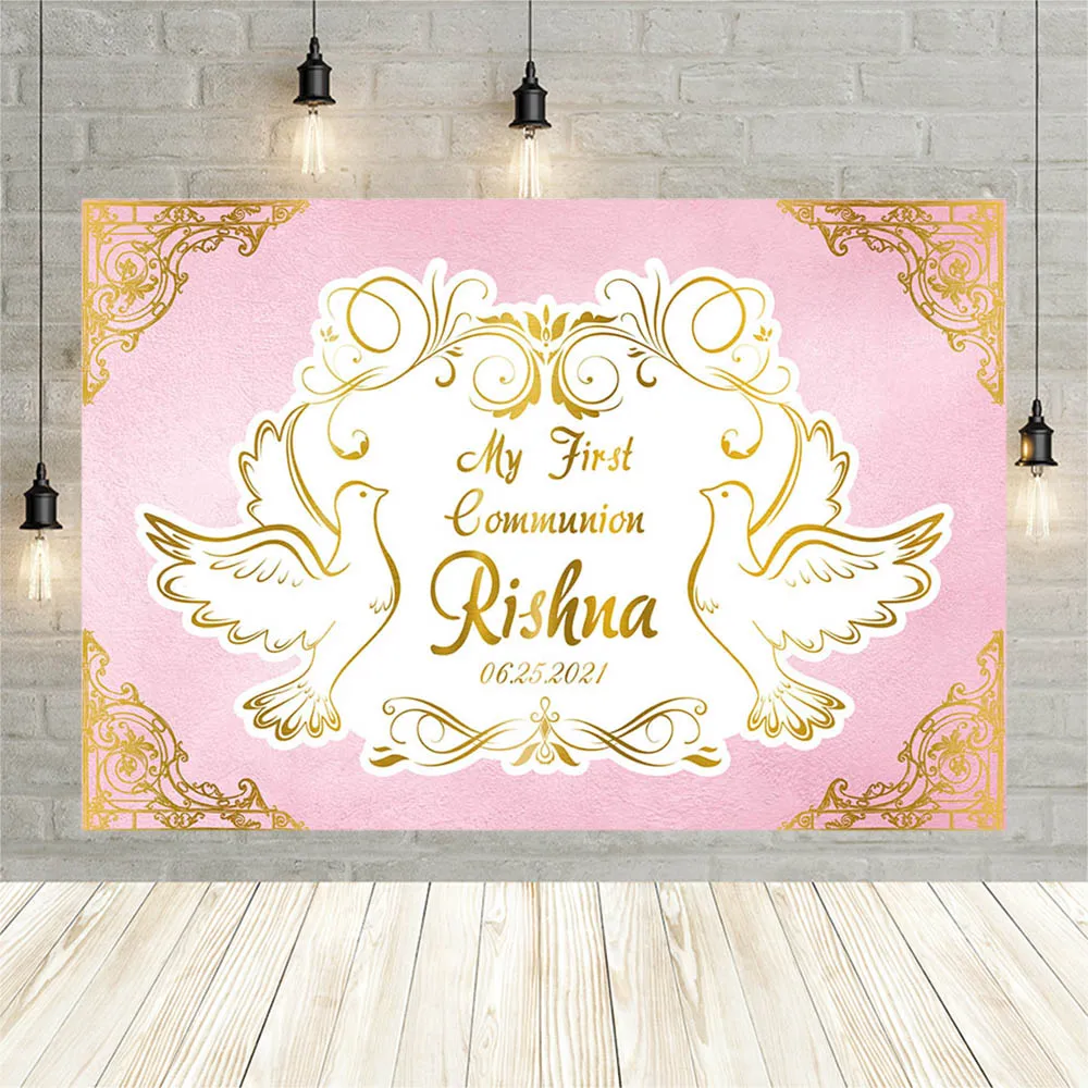 Cậu Bé Gái Đầu Tiên Hiệp Thông Phông Nền Trang Trí Vàng Chéo Chén ThầN Phù Hộ Cho Nền Chụp Ảnh Phòng Thu Lễ Rửa Tội Christening Biểu Ngữ Chống Đỡ