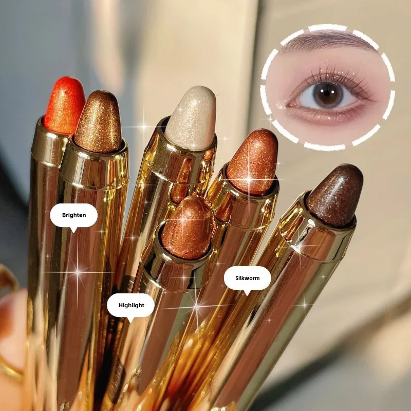 1Pcs 반짝이는 하이라이트 스틱 밝은 눈을위한 게으른 글리터 아이 섀도우 펜슬 눈부신 효과 메이크업 형광펜 화장품 화이트