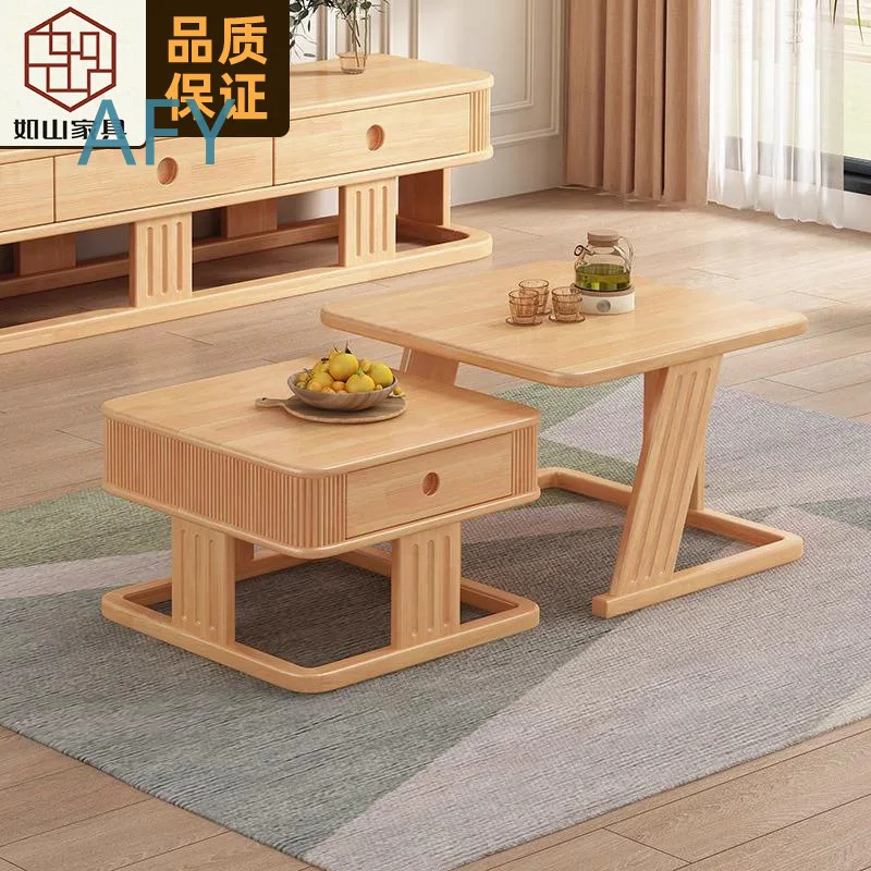 Nordic Solid Wood Coffee Table Set Minimalist Modern Large and Small Matching Tables for Small Living Rooms Matching Nesting