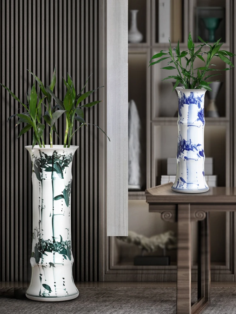 Blue and white porcelain Dracaena sanderiana vase Chinese classical retro style large vase living room