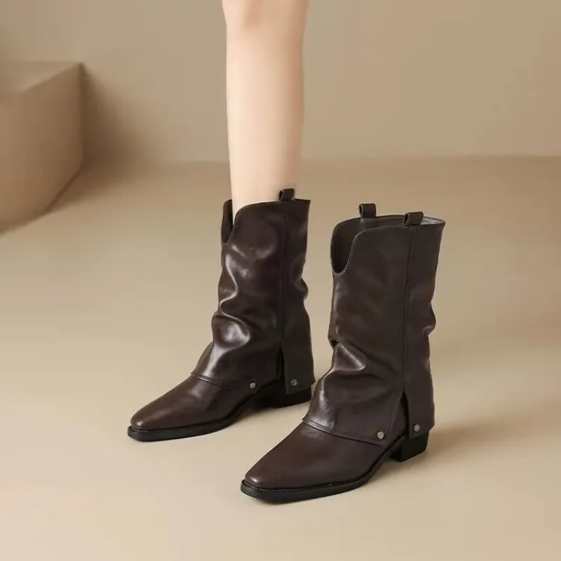 

Pointed Toe Mid-calf Modern Boots Winter Solid Keep Warm 2024 New High Quality Women's Boots Short Barrel Low Heel Fashion Boots