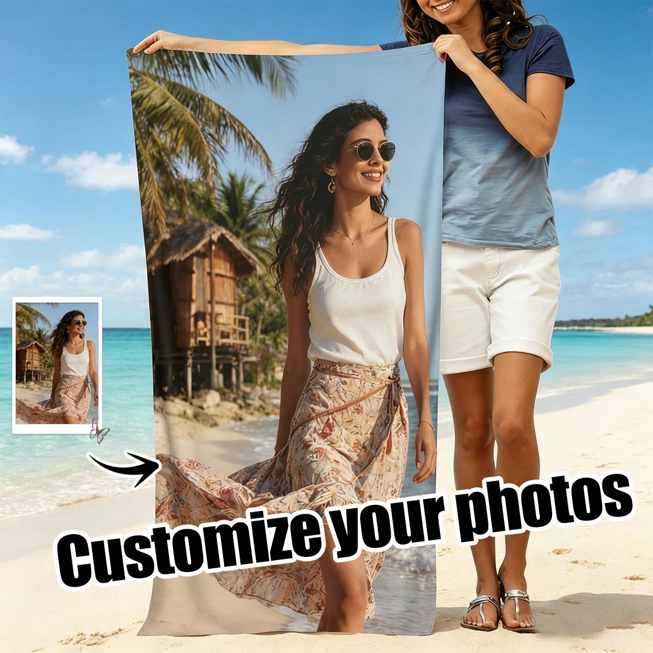 Custom Photo Beach Towel Soft Microfiber Lightweight Polyester Towel Anti-Sand For Family Friends Party Quick-Drying Bath Towel