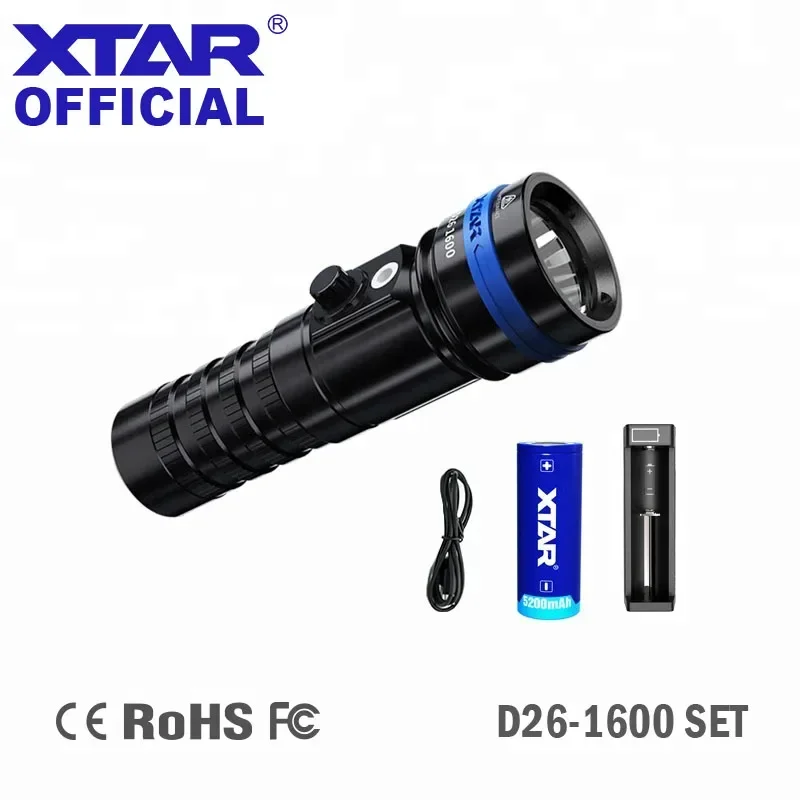 

XTAR D26 1600 Lumen Magnetic Press Switch Deep Sea ip68 Scuba Diving Spotlight Torch Flashlight Dive Spearfishing LED Light