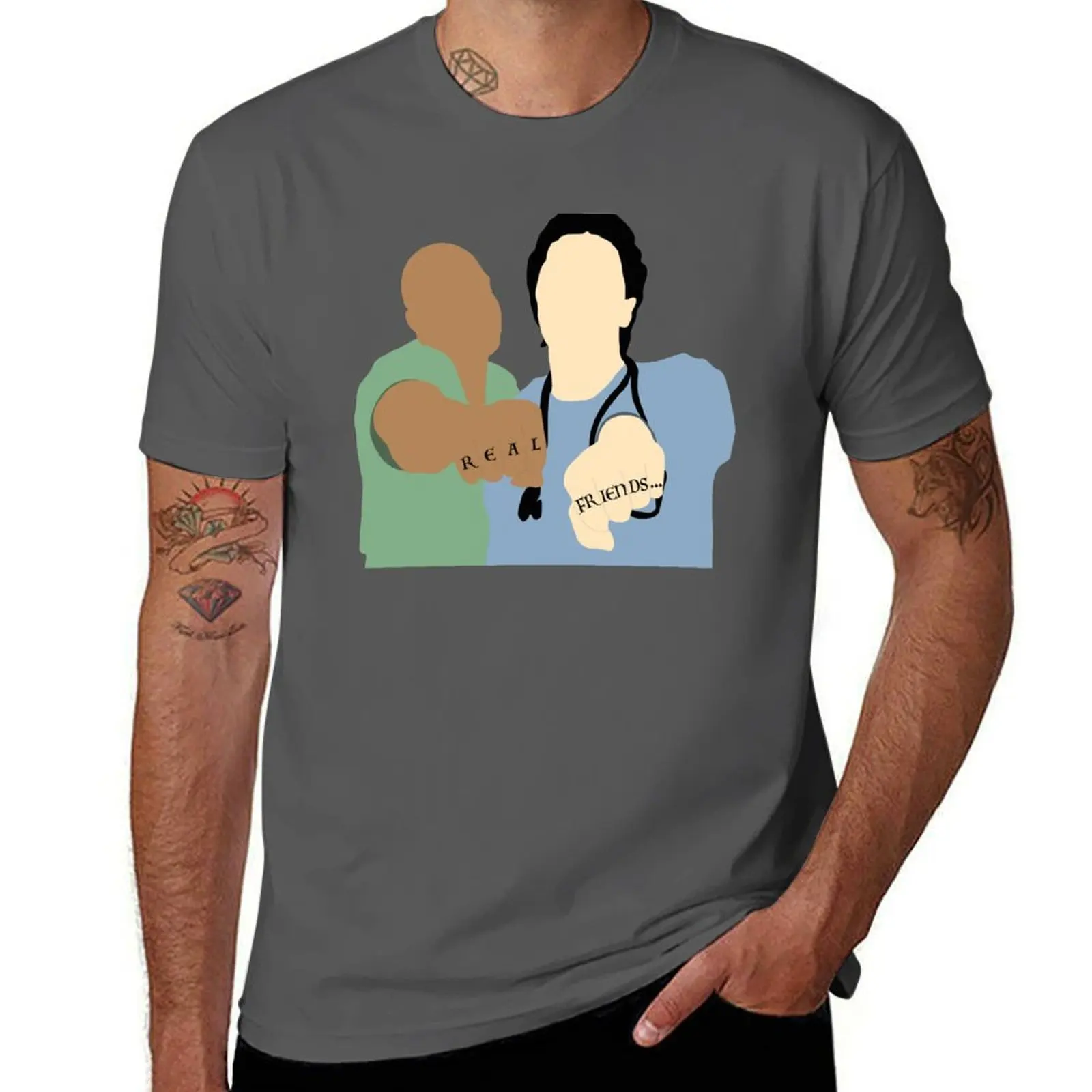 

Scrubs Turk & JD - Fake Doctors, Real Friends T-Shirt quick-drying rapper graphic tees plus size men clothing