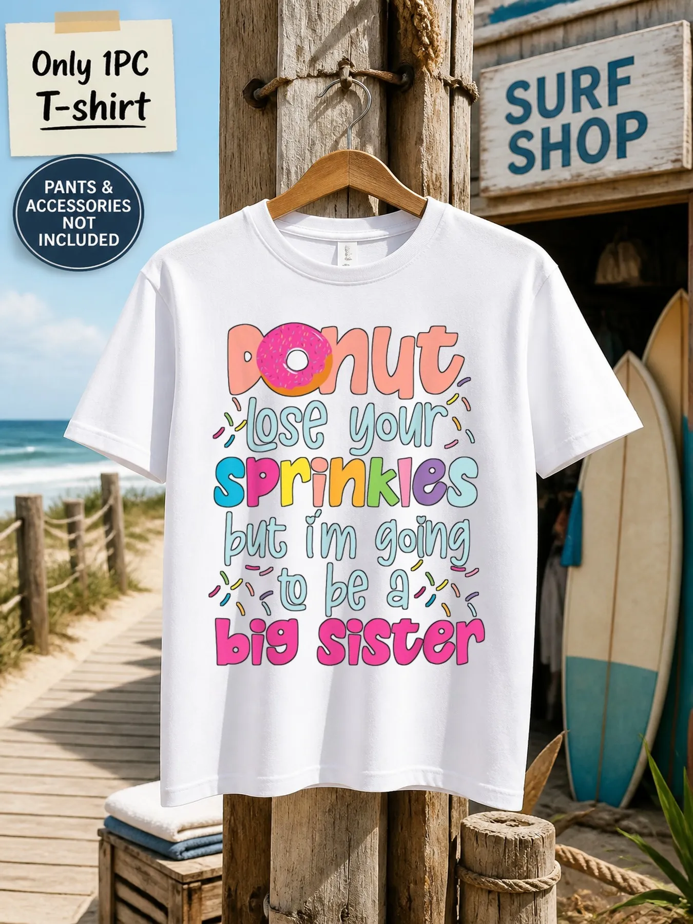 1pc Mens Graphic T Shirt Donut Lose Your Sprinkles But Im Going to Be A Big Sister Short Sleeve Crew Neck[solely 1pc T-SHIRT]
