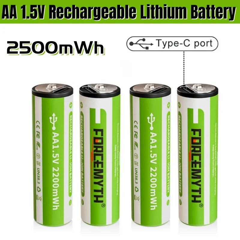 AA Rechargeable Battery 2500mWh USB 1.5V Rechargeable Li-ion Batteries for Remote Control Mouse Small Fan Electric Toy