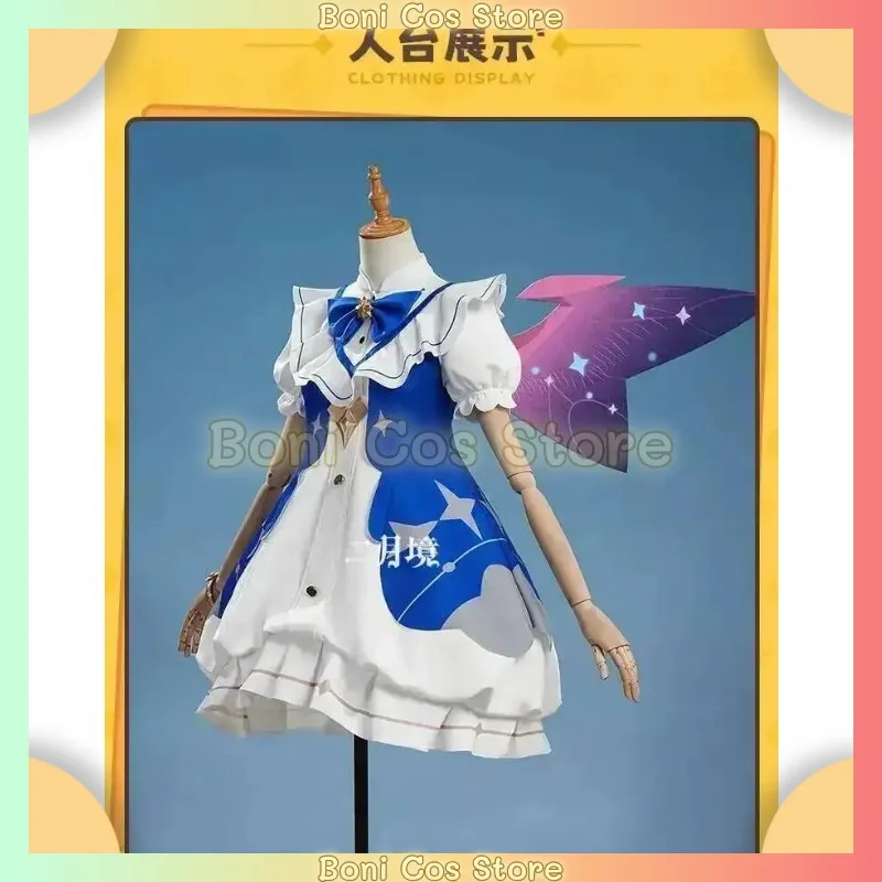 Freya Roco Kingdom Cosplay Costume Blue White Star Dress With Bow For Halloween Party Carnival Comic Con And Stage Performance
