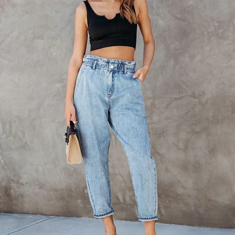 Ankle-Length Pants Jeans Women High Waist Streetwear Denim Y2K Fashion Casual Jeans Summer Straight Wash Denim Trousers