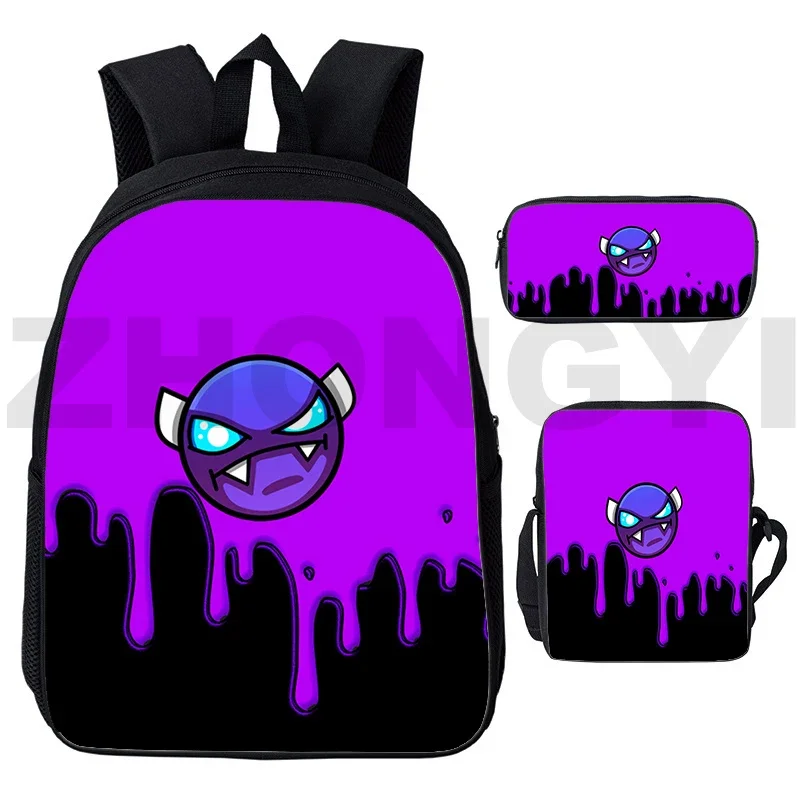 Popular Angry Geometry Dash 3D Backpacks Teens High Street School Bags 3 Pcs/Set Large Capacaity Rucksacks Fashion Travel Bag